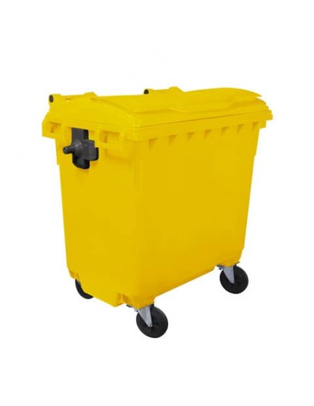 Cassonetto portarifiuti carrellato 770 lt con coperchio piano e maniglie a labbro Mobil Plastic giallo -