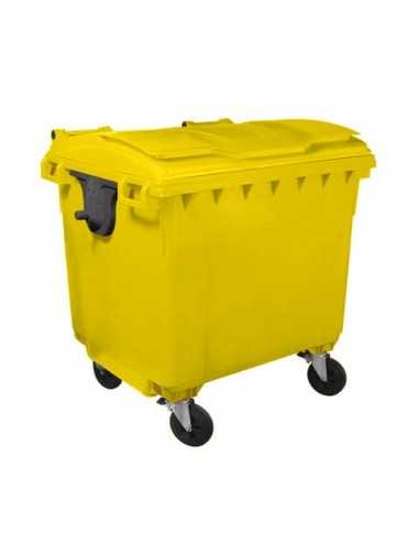 Cassonetto portarifiuti carrellato 1100 lt con coperchio piano e maniglie a labbro Mobil Plastic giallo