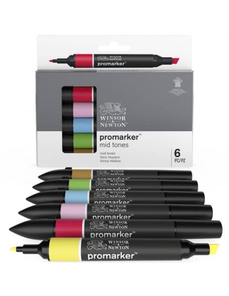 Set 6 pennarelli Promarker doppia punta fine-larga Winsor&Newton - assortiti colori tenui - 0290112