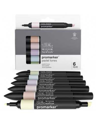 Set 6 pennarelli Promarker doppia punta fine-larga Winsor&Newton - assortiti colori pastello - 0290113