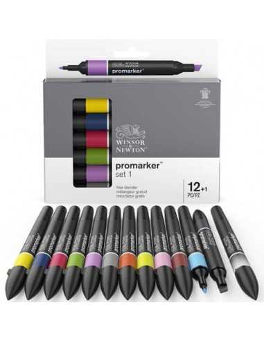 Set 12 pennarelli Promarker Winsor&Newton colori assortiti + pennarello blender - 0290137