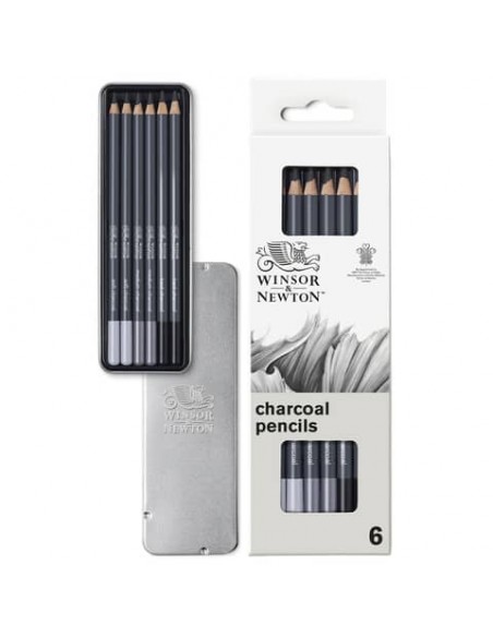 Scatola in metallo da 6 matite in carboncino Winsor&Newton nero 0490025