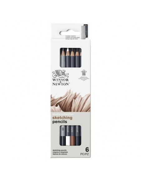 Scatola in metallo 6 matite da schizzo assortite Winsor&Newton nero 0490011