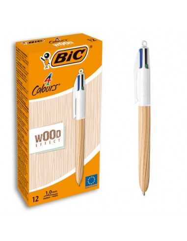 Penna a sfera a scatto BIC 4 Colours 1 mm - wood 508964