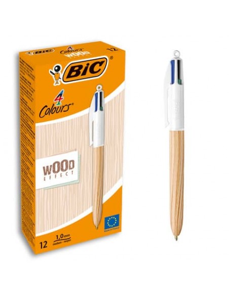 Penna a sfera a scatto BIC 4 Colours 1 mm - wood 508964