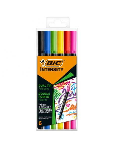 Pennarelli BIC Dual Tip Intensity con pennello assortiti rainbow - tratto 0