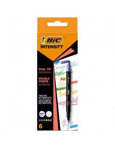 Evidenziatore con Fineliner BIC Intensity Dual Tip - assortiti - conf. 6 pz - 503828