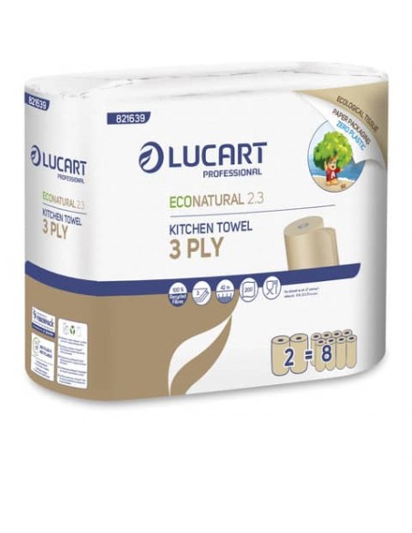 Rotoli asciugatutto 3 veli Econatural Lucart Professional 2.3 Conf. 2 rotoli - 821639