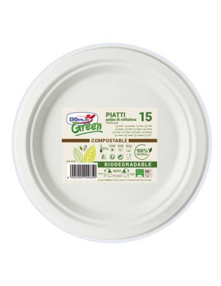 Piatti frutta monouso in polpa di cellulosa Dopla Green d. 175 mm conf. 15 pezzi - 07742