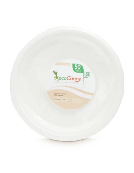 Piatti piani bio-compostabili ecoCanny Everyday bianco Ø260x22 mm conf. 50 pz - ECO‐016CA