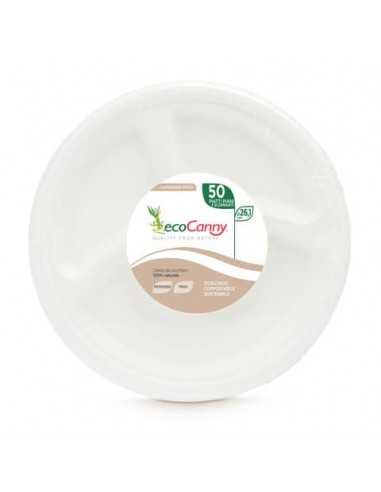 Piatti a 3 scomparti bio-compostabili ecoCanny Party bianco Ø261x28 mm conf. 50 pz - ECO‐007CA