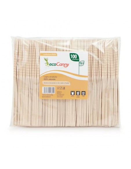 Coltelli monouso in legno di betulla bio-compostabili ecoCanny conf. 100 pz ECO-CA160CO