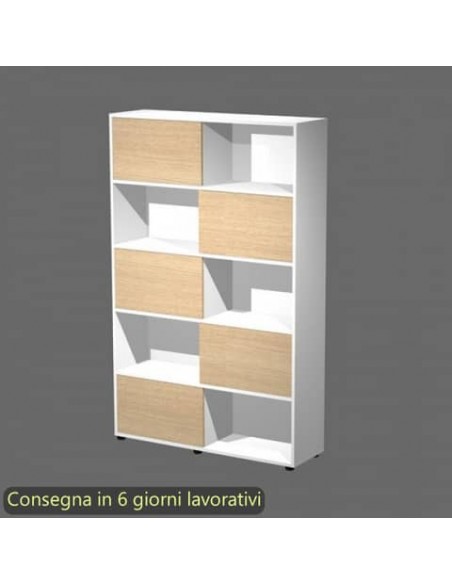 Libreria alta Tetris 5 ripiani con ante scorrevoli 120x35xH.190