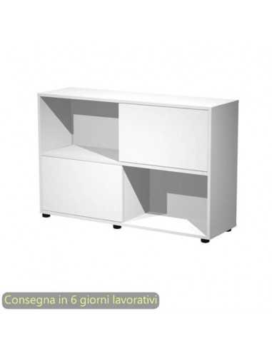 Libreria bassa Tetris 2 ripiani con ante scorrevoli 120x35xH.79 cm Artexport bianco - 17066/33