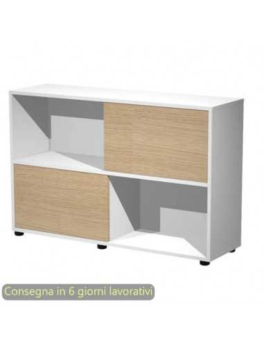 Libreria bassa Tetris 2 ripiani con ante scorrevoli 120x35xH.79 cm Artexport bianco/rovere - 17066/3C