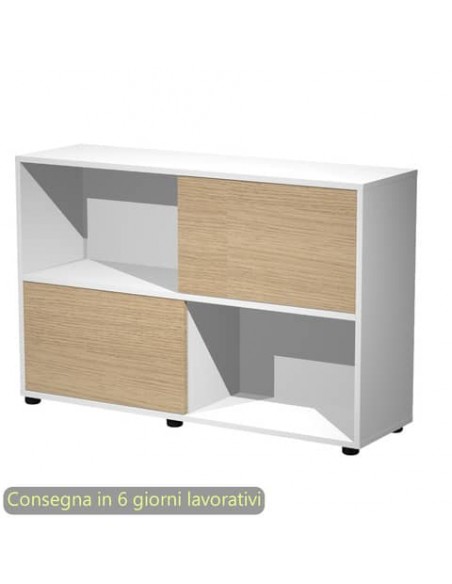 Libreria bassa Tetris 2 ripiani con ante scorrevoli 120x35xH.79 cm Artexport bianco/rovere - 17066/3C