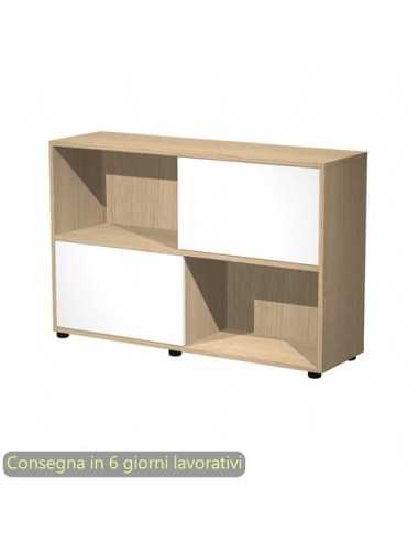 Libreria bassa Tetris 2 ripiani con ante scorrevoli 120x35xH.79 cm Artexport rovere/bianco - 17066/C3