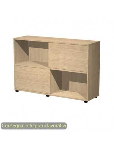 Libreria bassa Tetris 2 ripiani con ante scorrevoli 120x35xH.79 cm Artexport rovere - 17066/CC