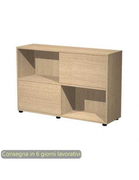 Libreria bassa Tetris 2 ripiani con ante scorrevoli 120x35xH.79 cm Artexport rovere - 17066/CC