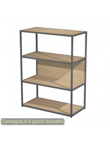 Libreria a giorno media 90x44xH.119 cm struttura metallo antracite Artexport Blade ripiani rovere - 280-AF+RP5-C