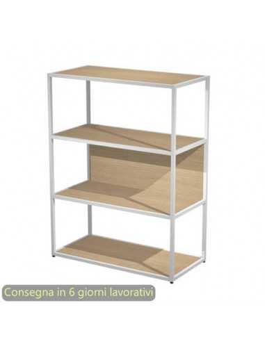 Libreria a giorno media 90x44xH.119 cm struttura metallo bianca Artexport Blade ripiani overe - 280-AN+RP5-C