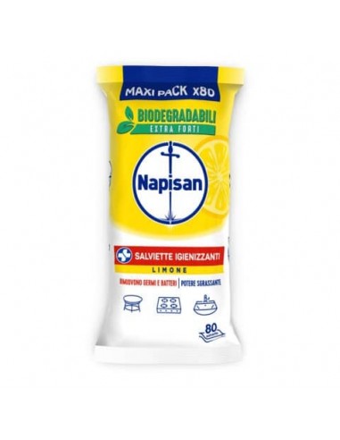 Salviette igienizzanti bio al limone Napisan maxi pack da 80 salviette 3240170