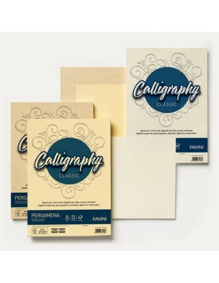 Carta pergamena Favini Calligraphy A4 90 g/m² finitura liscia nocciola - conf. 50 fogli - A69N204