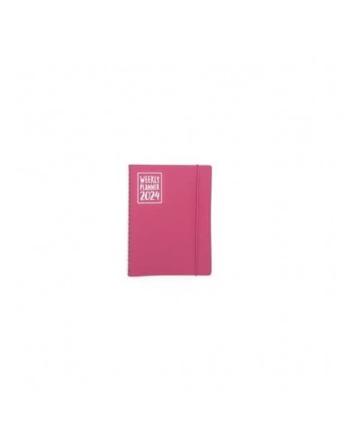 Agenda settimanale Biembi 2024 rosso magenta spiralata con copertina in cuoio rigenerato 15x21 cm - BNZ202C11-R