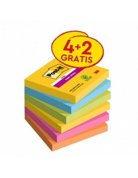 Foglietti Post-it® Super Sticky Carnival 76x 76 mm conf. 4 blocchetti + 2 gratis da 90 ff - 7100259230